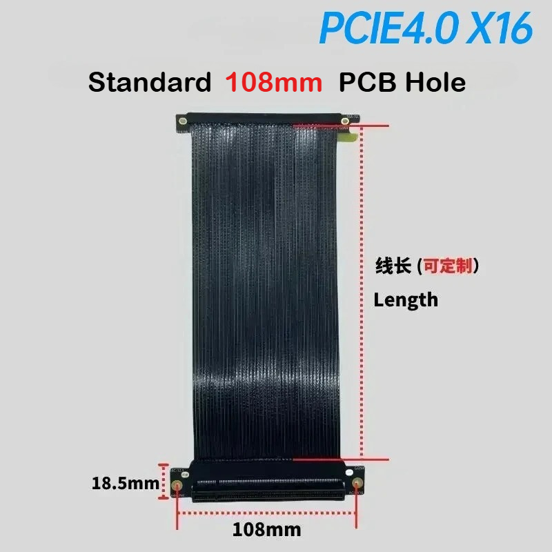 Itx Gpu Riser Pcie 4.0 16X - Versilbertes Einzel-Rückwärts-16-faches Grafikkarten-Verlängerungskabel PCIe 4.0 x16